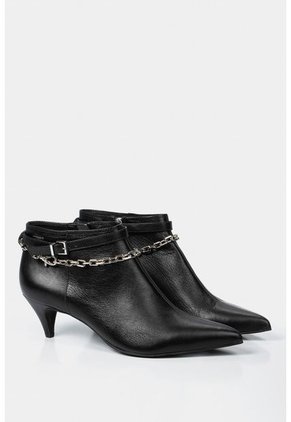Botines Tacón Puntilla De Cuero Para Mujer Cadena