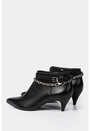 Botines Tacón Puntilla De Cuero Para Mujer Cadena