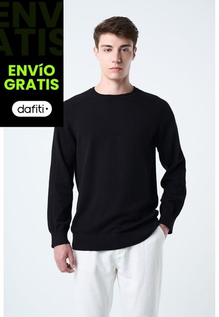 Sweater Tejido En Algodón Para Hombre Manga Ranglan Sweater Tejido En Algodón Para Hombre Manga Ranglan Negro M VÉLEZ