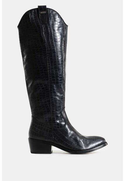 Botas Amapola De Cuero Grabado Con Placa Para Mujer Tacón Rústico Botas Amapola De Cuero Grabado Con Placa Para Mujer Tacón Rústico Negro 35 Vélez