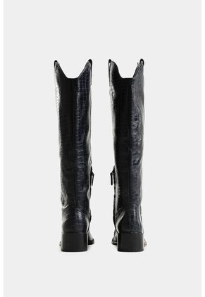 Botas Amapola De Cuero Grabado Con Placa Para Mujer Tacón Rústico Botas Amapola De Cuero Grabado Con Placa Para Mujer Tacón Rústico Negro 35 Vélez