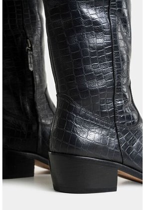 Botas Amapola De Cuero Grabado Con Placa Para Mujer Tacón Rústico Botas Amapola De Cuero Grabado Con Placa Para Mujer Tacón Rústico Negro 35 Vélez