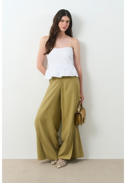Pantalón Palazzo Soren Para Mujer Silueta Holgada Pantalón Palazzo Soren Para Mujer Silueta Holgada Verde Oliva 12 VÉLEZ