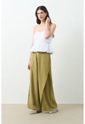 Pantalón Palazzo Soren Para Mujer Silueta Holgada Pantalón Palazzo Soren Para Mujer Silueta Holgada Verde Oliva 12 VÉLEZ