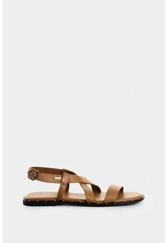 Sandalia Plana Aviva De Cuero Para Mujer Brillo Sandalia Plana Aviva De Cuero Para Mujer Brillo Miel 38 VÉLEZ Vélez