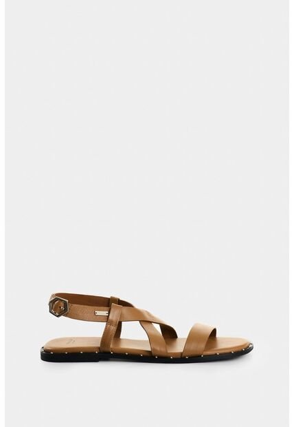 Sandalia Plana Aviva De Cuero Para Mujer Brillo Sandalia Plana Aviva De Cuero Para Mujer Brillo Miel 38 VÉLEZ