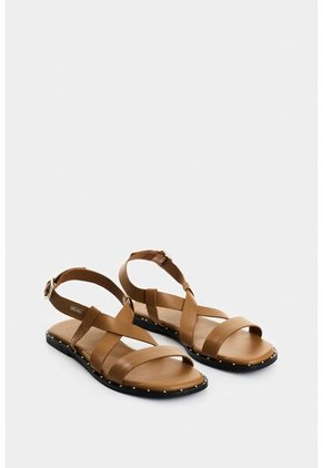 Sandalia Plana Aviva De Cuero Para Mujer Brillo Sandalia Plana Aviva De Cuero Para Mujer Brillo Miel 38 VÉLEZ