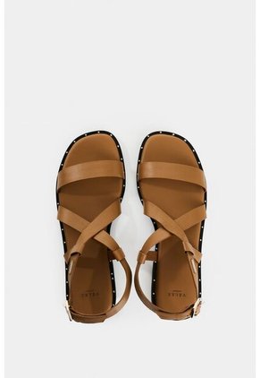 Sandalia Plana Aviva De Cuero Para Mujer Brillo Sandalia Plana Aviva De Cuero Para Mujer Brillo Miel 38 VÉLEZ