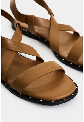 Sandalia Plana Aviva De Cuero Para Mujer Brillo Sandalia Plana Aviva De Cuero Para Mujer Brillo Miel 38 VÉLEZ