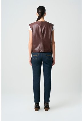 Camisa Iris De Cuero Para Mujer Elástico Delantero Camisa Iris De Cuero Para Mujer Elástico Delantero Cafe S VÉLEZ