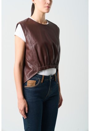 Camisa Iris De Cuero Para Mujer Elástico Delantero Camisa Iris De Cuero Para Mujer Elástico Delantero Cafe S VÉLEZ