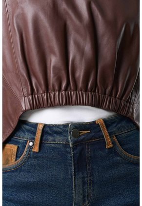 Camisa Iris De Cuero Para Mujer Elástico Delantero Camisa Iris De Cuero Para Mujer Elástico Delantero Cafe S VÉLEZ