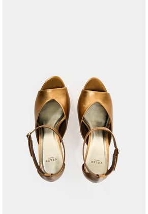 Sandalia Tacón Duna En Cuero Folia Para Mujer Peep Toe Sandalia Tacón Duna En Cuero Folia Para Mujer Peep Toe Bronce 38 VÉLEZ