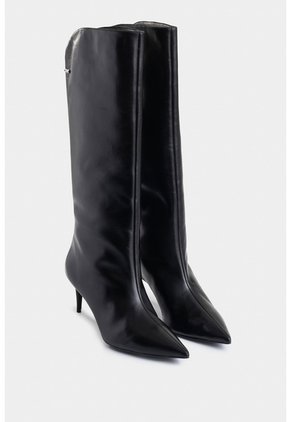 Botas De Tacón Lanceolata De Cuero Para Mujer Silueta Punta Botas De Tacón Lanceolata De Cuero Para Mujer Silueta Punta Negro 36 VÉLEZ