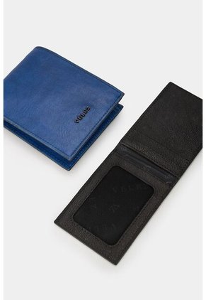 Billetera Vento De Cuero Liso Para Hombre Aplique Metálico Azul Oscuro Billetera Vento De Cuero Liso Para Hombre Aplique Metálico Azul Oscuro Vélez