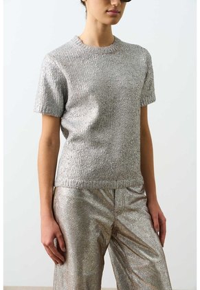 Camiseta Manga Corta Tejida Para Mujer Aura Camiseta Manga Corta Tejida Para Mujer Aura Plata XS VÉLEZ