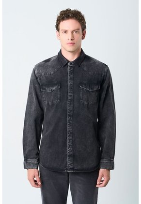 Sobrecamisa Alcor Manga Larga De Algodón Para Hombre Detalles Cuero Sobrecamisa Alcor Manga Larga De Algodón Para Hombre Detalles Cuero Negro XL VÉLEZ