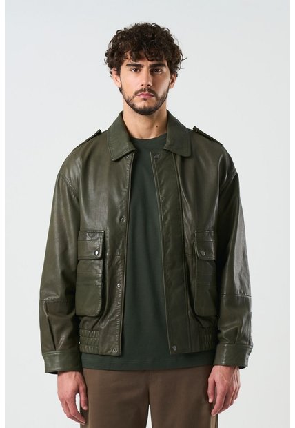 Chaqueta Bomber De Cuero Para Hombre Meridian Chaqueta Bomber De Cuero Para Hombre Meridian Verde Oliva XXL VÉLEZ