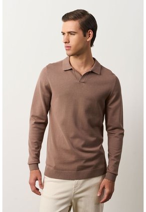 Polo Manga Larga Tejida Para Hombre Canneo Polo Manga Larga Tejida Para Hombre Canneo Tabaco S VÉLEZ