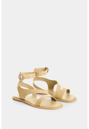 Sandalia Plana En Cuero Con Taches Para Mujer Soren 2.0 Sandalia Plana En Cuero Con Taches Para Mujer Soren 2.0 Crema 41 VÉLEZ