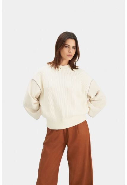 Sweater Sahara En Tejido Rectilíneo Para Mujer Fit Oversized Sweater Sahara En Tejido Rectilíneo Para Mujer Fit Oversized Crema M Vélez