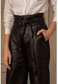 Pantalón Wide Leg De Cuero Para Mujer Cinturón De Cuero Negro de Vélez