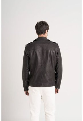 Chaqueta Biker Capri De Cuero Para Hombre Semi Ajustada Chaqueta Biker Capri De Cuero Para Hombre Semi Ajustada Negro L VÉLEZ