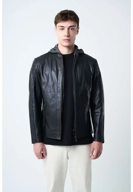 Chaqueta Belmont 2 De Cuero Liso Para Hombre Semi Ajustada Chaqueta Belmont 2 De Cuero Liso Para Hombre Semi Ajustada Negro L VÉLEZ