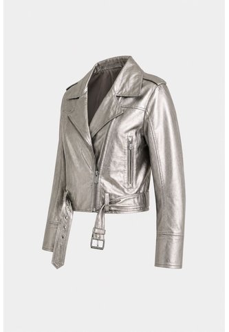 Chaqueta Biker Thaila De Cuero Para Mujer Acabado Metalizado Chaqueta Biker Thaila De Cuero Para Mujer Acabado Metalizado Plata XL VÉLEZ Vélez