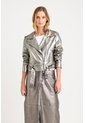Chaqueta Biker Thaila De Cuero Para Mujer Acabado Metalizado Chaqueta Biker Thaila De Cuero Para Mujer Acabado Metalizado Plata XL VÉLEZ de Vélez