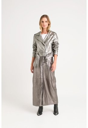Chaqueta Biker Thaila De Cuero Para Mujer Acabado Metalizado Chaqueta Biker Thaila De Cuero Para Mujer Acabado Metalizado Plata XL VÉLEZ