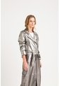 Chaqueta Biker Thaila De Cuero Para Mujer Acabado Metalizado Chaqueta Biker Thaila De Cuero Para Mujer Acabado Metalizado Plata XL VÉLEZ de Vélez