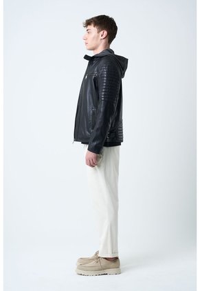 Chaqueta Belmont De Cuero Para Hombre Capucha Y Pechera Chaqueta Belmont De Cuero Para Hombre Capucha Y Pechera Negro S VÉLEZ