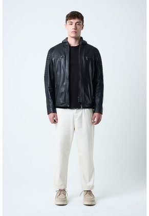 Chaqueta Belmont De Cuero Para Hombre Capucha Y Pechera Chaqueta Belmont De Cuero Para Hombre Capucha Y Pechera Negro S VÉLEZ