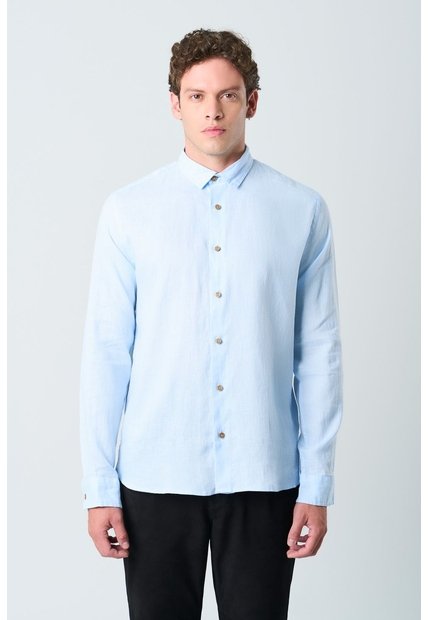 Camisa Manga Larga En Lino Para Hombre Silueta Semi Ajustada Camisa Manga Larga En Lino Para Hombre Silueta Semi Ajustada Azul Claro XL VÉLEZ