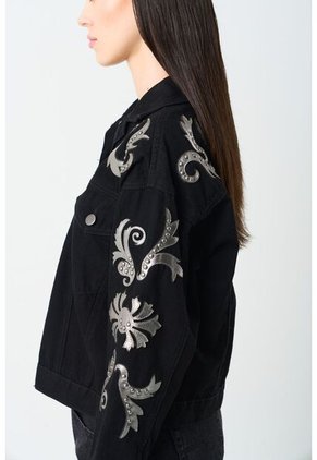 Chaqueta Trucker En Denim Y Cuero Para Mujer Soren Chaqueta Trucker En Denim Y Cuero Para Mujer Soren Negro S VÉLEZ