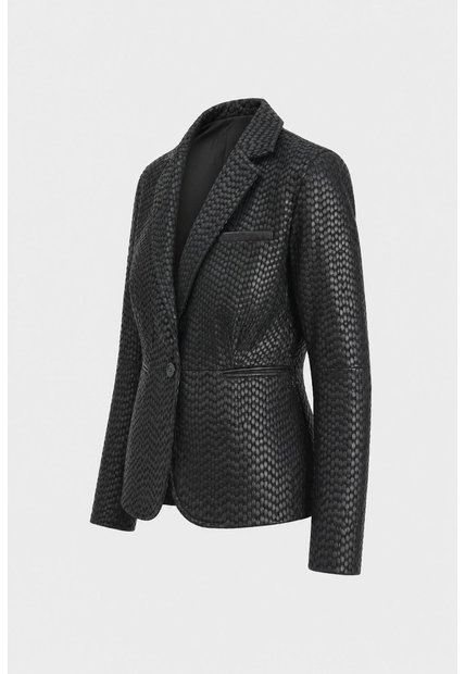 Blazer Tatacoa En Cuero Tejido Para Mujer Silueta Recta Blazer Tatacoa En Cuero Tejido Para Mujer Silueta Recta Negro S VÉLEZ