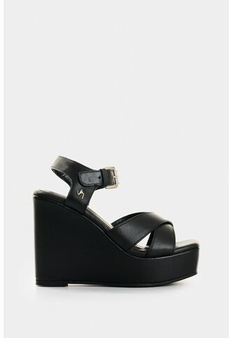 Sandalia Plataforma De Cuero Para Mujer Luzia Sandalia Plataforma De Cuero Para Mujer Luzia Negro 36 VÉLEZ Vélez
