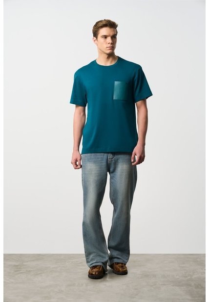 Camiseta En Algodón Para Hombre Bolsillo Cuero Camiseta En Algodón Para Hombre Bolsillo Cuero Azul Aguamarina S VÉLEZ