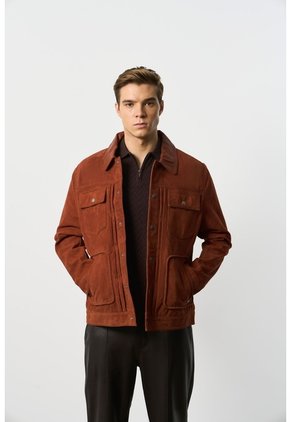 Chaqueta Aron En Gamuza Para Hombre Detalle Cuero Chaqueta Aron En Gamuza Para Hombre Detalle Cuero Naranja S VÉLEZ