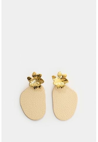 Arete Flor Metalizada De Cuero Para Mujer Lumia Arete Flor Metalizada De Cuero Para Mujer Lumia Dorado VÉLEZ Vélez