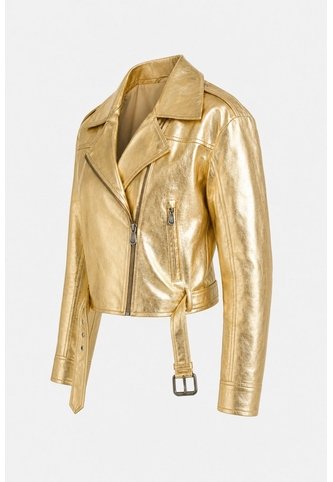 Chaqueta Biker Thaila De Cuero Para Mujer Acabado Metalizado Chaqueta Biker Thaila De Cuero Para Mujer Acabado Metalizado Dorado S VÉLEZ Vélez