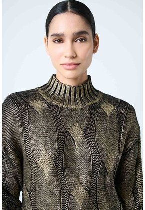 Sweater Rock En Tejido Rectilíneo Para Mujer Efecto Metalizado Sweater Rock En Tejido Rectilíneo Para Mujer Efecto Metalizado Oro Dorado L VÉLEZ