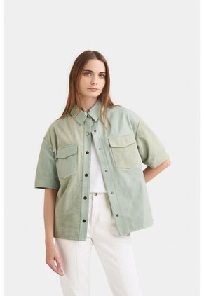 Camisa Samur De Cuero Y Gamuza Silueta Oversized Camisa Samur De Cuero Y Gamuza Silueta Oversized Agua Marina M VÉLEZ