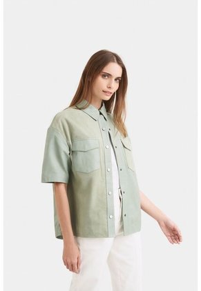 Camisa Samur De Cuero Y Gamuza Silueta Oversized Camisa Samur De Cuero Y Gamuza Silueta Oversized Agua Marina M VÉLEZ