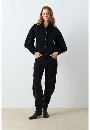 Chaqueta Cropped Holgada Para Mujer Tritón Chaqueta Cropped Holgada Para Mujer Tritón Negro M VÉLEZ