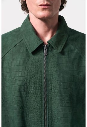 Chaqueta Bomber En Gamuza Croco Para Hombre Chaqueta Bomber En Gamuza Croco Para Hombre Verde Oliva S VÉLEZ