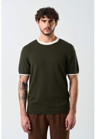 Camiseta Tejida Manga Corta Para Hombre Luminia Camiseta Tejida Manga Corta Para Hombre Luminia Verde Oliva XS VÉLEZ Vélez