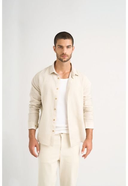 Camisa Manga Larga En Lino Para Hombre Silueta Semi Ajustada Camisa Manga Larga En Lino Para Hombre Silueta Semi Ajustada Gris XL Vélez