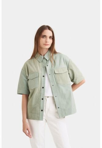 Camisa Samur De Cuero Y Gamuza Silueta Oversized Camisa Samur De Cuero Y Gamuza Silueta Oversized Agua Marina XL VÉLEZ Vélez